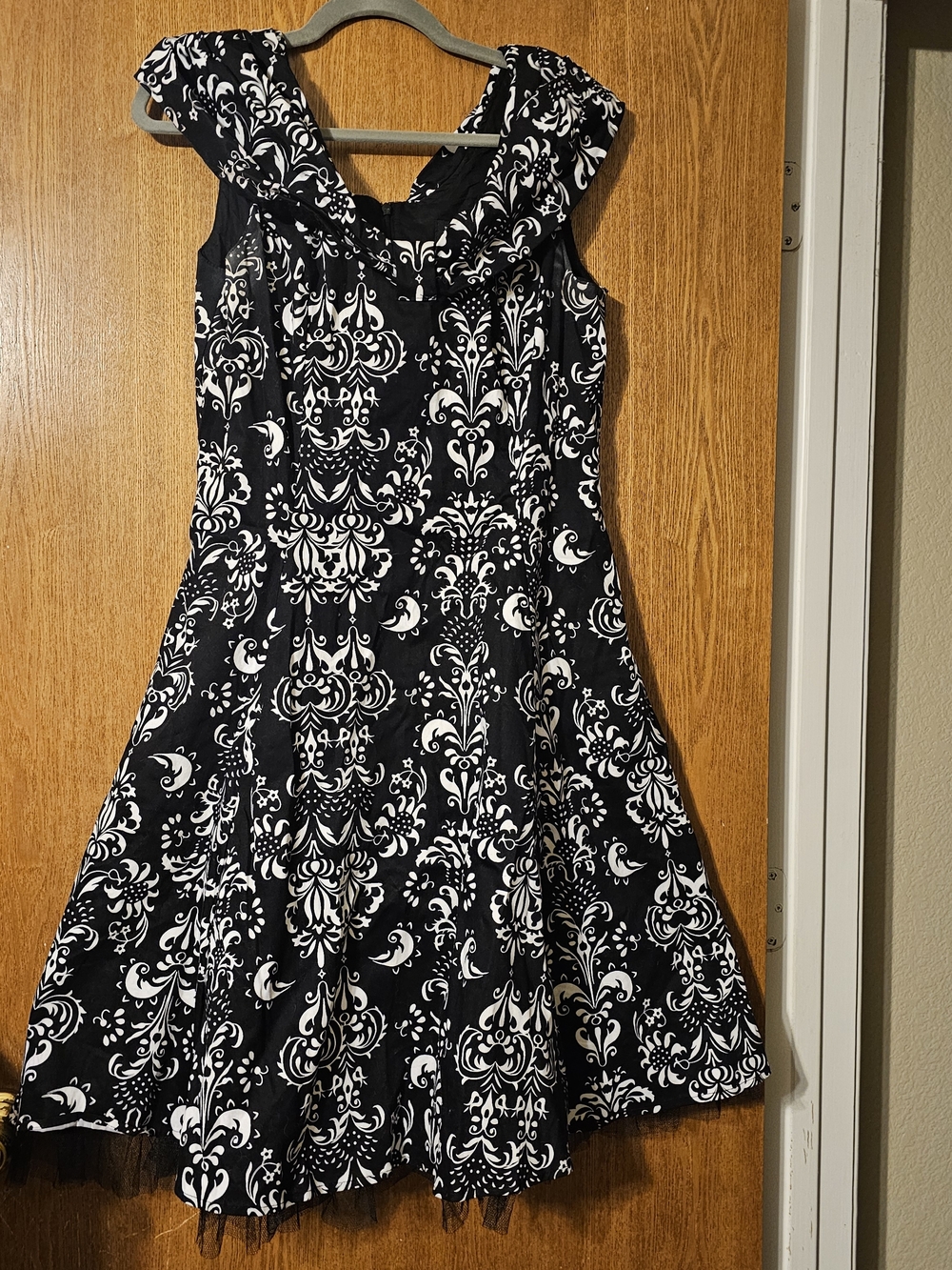 Black & White Damask Fit-and-Flare Midi Dress